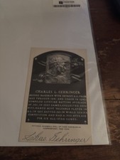 Charlie Gehringer Signed Hall of Fame Cooperstown Plaque Postcard JSA Authentic