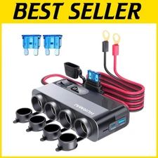 Heavy-Duty 12V/24V Power Outlet with 10FT Cable and 4 Cigarette Lighter Sockets