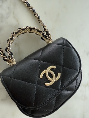 NEW Chanel Black Flap Bag Chain Pearl Gold Mini Lambskin Shoulder Crossbody RARE - Picture 2 of 17