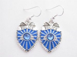 Police-Policeman-Officer-Cop-Badge-Shield-Blue-Crystal-Earrings-Jewelry