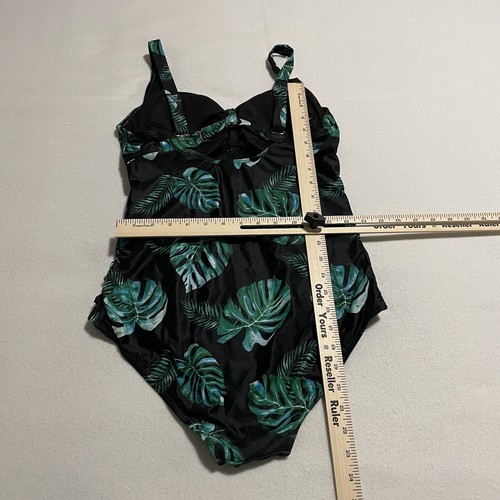 Daci Womens XL One Piece Swimsuit Bathing Suit Black Green Tropical Print NWT - Picture 8 of 10