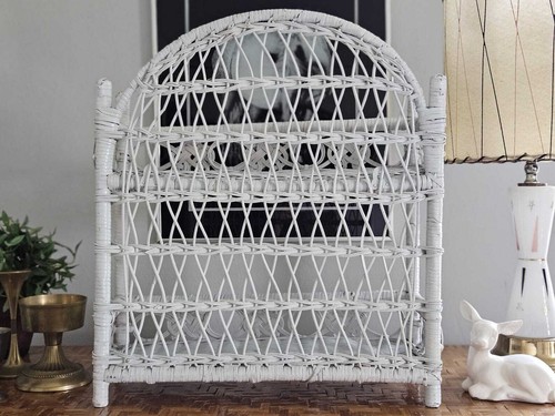 Vintage White Wicker Shelf, 2 Tier Wicker Bathroom Shelf, Hanging Wicker Shelf - Picture 6 of 10