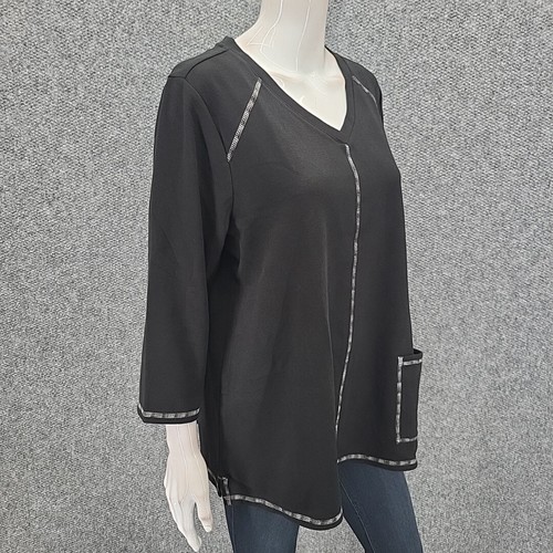 LOGO Lounge by Lori Goldstein 3/4-Sleeves Top with Coverstitch Large Size Black - Picture 5 of 11