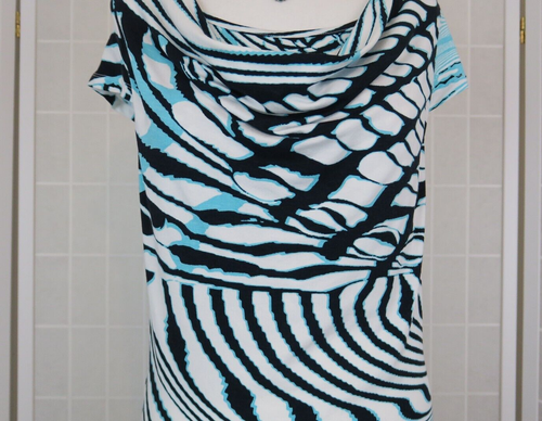 Betty Barclay Collection Dress UK 14 White Black Aqua Cowl Neck Bodycon Stretch - Picture 7 of 15