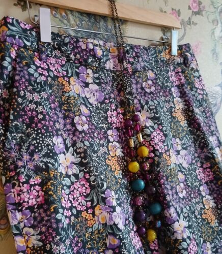 Vintage style black purple & pink floral occasion trousers size 12 Laura Ashley - Picture 2 of 8