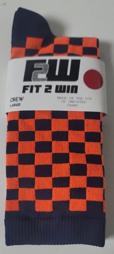 Fit 2 Win Crew Socks Navy Orange Checkered Size L - Picture 1 of 7