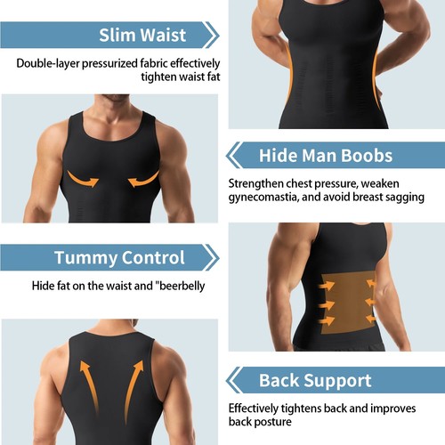 Fajas Para Hombres Faja Reductora De Hombre Men Body Shaper Compresión Camiseta - Picture 3 of 31