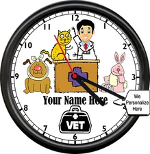 Personalized Clinic Male Veterinarian Vet Hospital Animal Doctor Sign Wall Clock