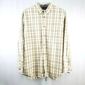 Columbia-Button-Down-Mens-XL-Tan-White-Beige-Gray-Long-Sleeve-Shirt-Plaid