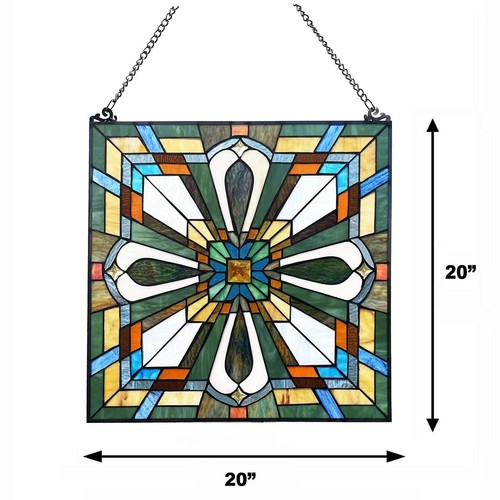 Tiffany Style Stained Glass Window Panel 20" W Mission Arts & Crafts Suncatcher - Picture 6 of 6