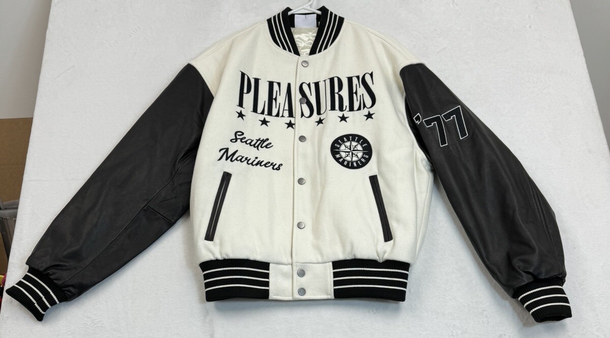 Men's Seattle Mariners PLEASURES Full-Snap Varsity Jacket Size