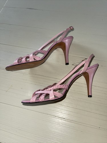 Stanley Philipson Vintage 60s Sandals Strappy Stiletto Pink Slingback Size 8 - Picture 3 of 5
