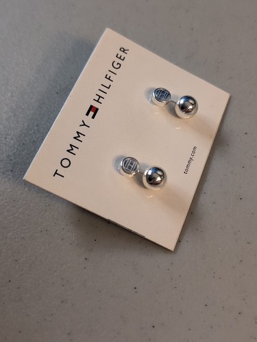 Aretes Tommy Hilfiger Tono Plata Redondos Logo Bola Nuevos con Etiquetas - Imagen 12 de 24