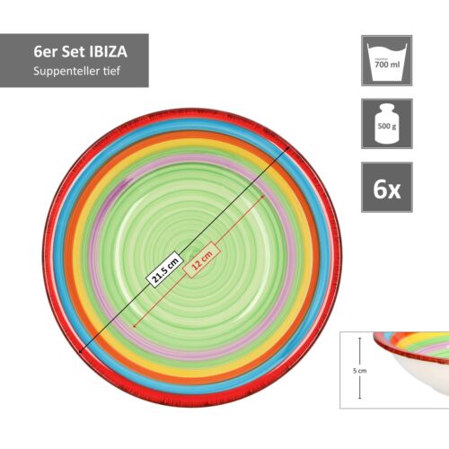 6er Set Essteller tief Ibiza bunt rund Suppenteller Teller Geschirr Tellerset - Bild 2 von 9