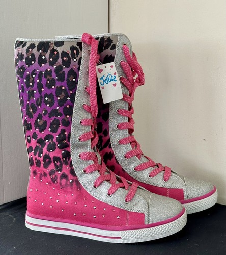 JUSTICE Girls Animal Print Glitter Sparkly Sneaker Boots Knee High Girls Size 8 - Picture 14 of 22