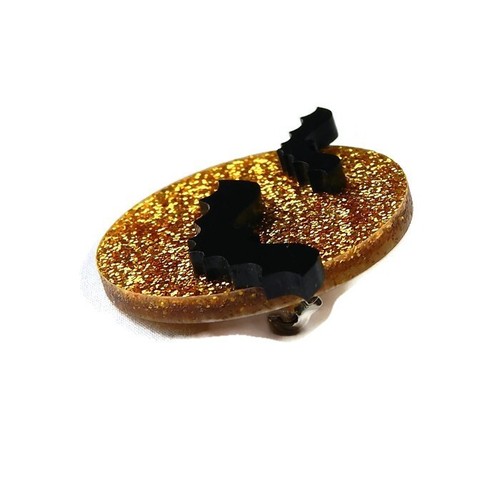 Bat and Moon Glitter Acrylic Brooch, Vintage Halloween Spooky Season Novelty Pin - 第 3/5 張圖片