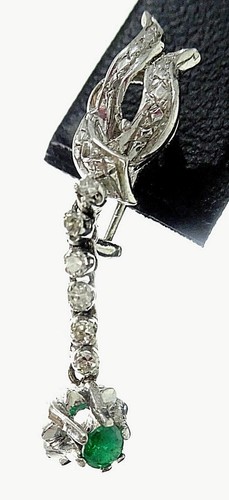 Boucles d'oreilles en or blanc 18 cts, diamants et émeraudes - Picture 1 of 12