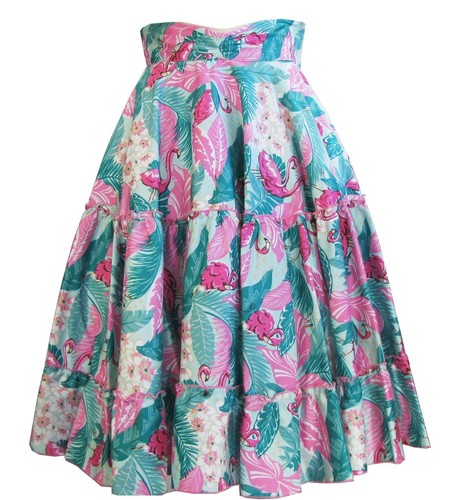 Bettie Page PINK FLAMINGO Full Circle Skirt 3 Tier Ruffle & Pink Halter top - Picture 3 of 18