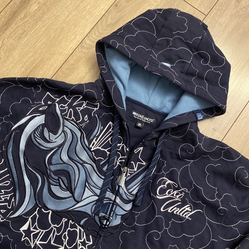Vintage Y2K Ecko Unltd Hoodie Mens M Full Zip Embroidered Rhino Cyber Goth RARE