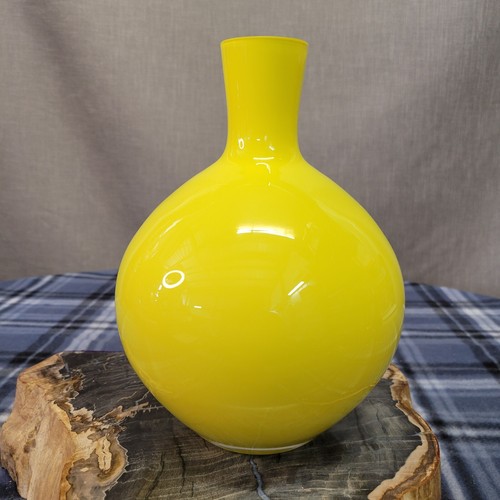 Crate & Barrel Cased Glass Lula Bud Vase Round Yellow Made in Poland 8 1/4" EUC - Picture 4 of 7