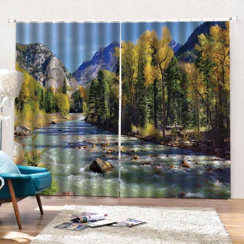 Mountains Trees Rivers Printing 3D Blockout Curtains Fabric Window Home Decor - Bild 4 von 12