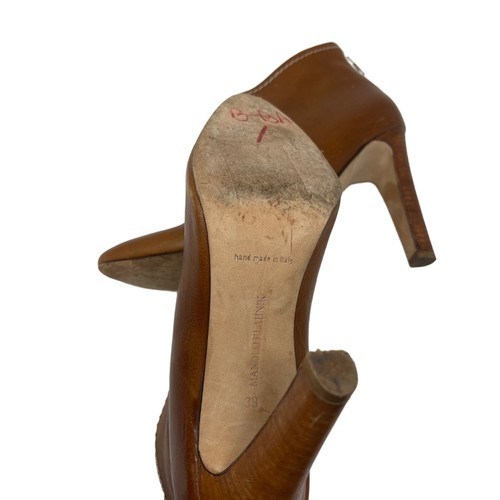 Manolo Blahnik Italy brown leather heeled ankle boots EU39 BoxAC Zip - Picture 7 of 9