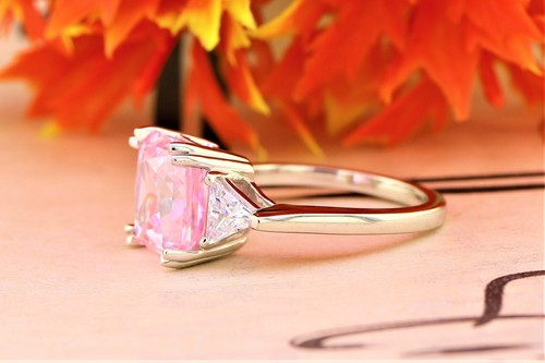 14K White Gold Plated Asscher Cut Gemstone Engagement Ring In Sterling Silver - Picture 4 of 8