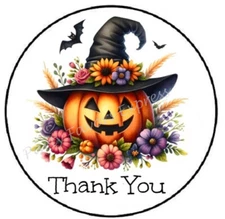 THANK YOU PUMPKIN WITCH HALLOWEEN ENVELOPE SEALS LABELS STICKERS PARTY FAVORS
