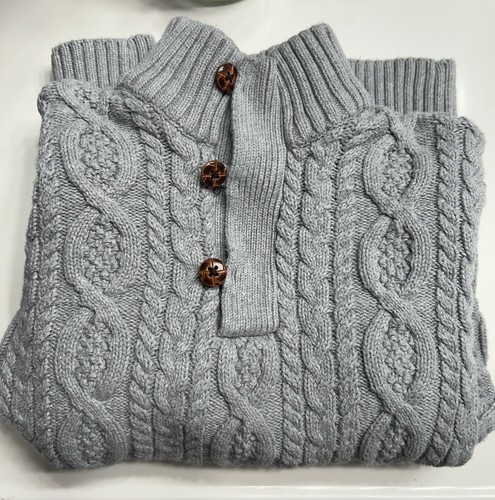 Boys Medium Pullover Cable Knit Sweater With Buttons Size M Organic Cotton Gray - Picture 4 of 9