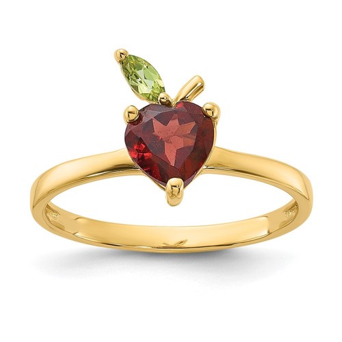 14k Yellow Gold Garnet and Peridot Apple Ring Size 7 for Women 1.62gm - Picture 1 of 6