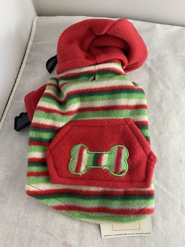 Casual Canine Christmas Fleece in XXSmall. Red and Green striped hoodie NWT - Picture 2 of 12