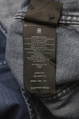G-Star 3301 Hemd Herren M Fade Effekt Denim-Look Geknöpft Gespreizter Kragen - Bild 9 von 12