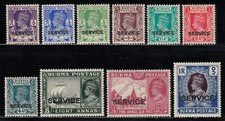 BURMA 1939 KGVI OFFICIAL SHORT SET TO 1r VALUE SCOTT O15-O24 MLH