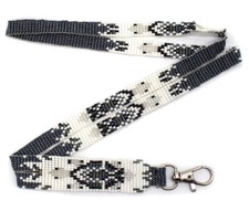 Handmade beaded Turtle design Grey White Lanyard