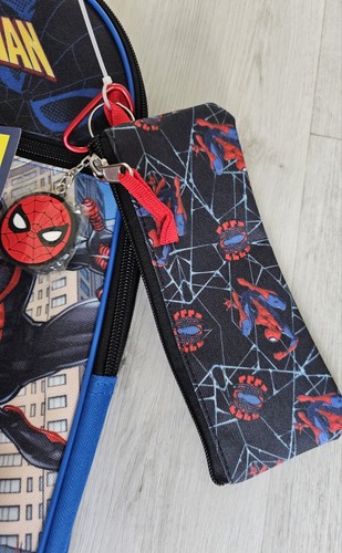 5-teiliges Set Spider-Man Miles Morales 16" Jugend Rucksack Set Brotzeittasche Schlüsselanhänger Clip - Bild 3 von 4