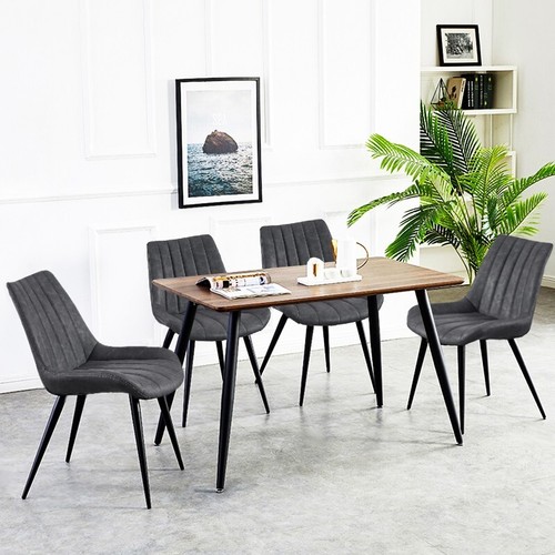 2x Gray Faux Leather Dining Chairs Kitchen Dining room Chairs Modern Metal Legs - Picture 7 of 10
