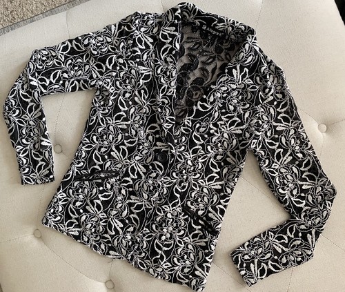 *NWOT* ALLEGRA K BLACK AND WHITE MESH LACE FLORAL BLAZER  SIZE XS  $9.99