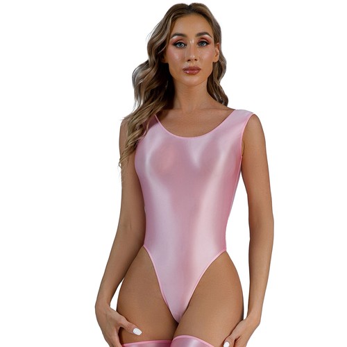 Women's Stretchy High Cut Bodysuit Oil Glossy Thong Leotard One Piece Swimwear - Picture 34 of 81