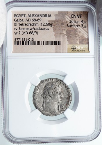 GALBA Rare Alexandria Egypt Tetradrachm Ancient Roman Coin EIRINE NGC i87797 - Picture 3 of 5