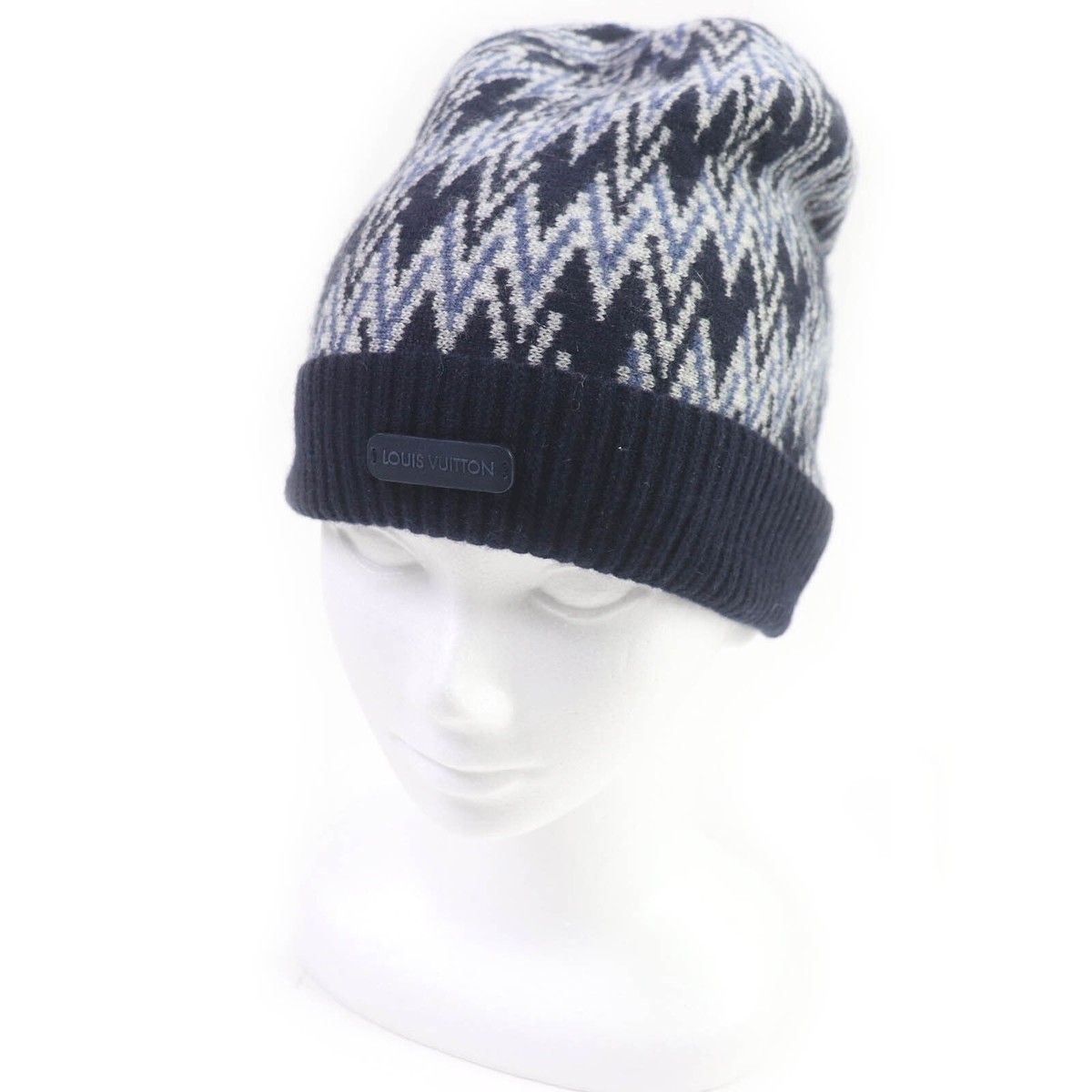 LOUIS VUITTON Knit Beanie Hat M70542 100% Cashmere Chevron