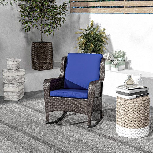 Patio PE Rattan Wicker Rocking Chair for Garden Patio w/ Soft Cushions - Picture 10 of 11
