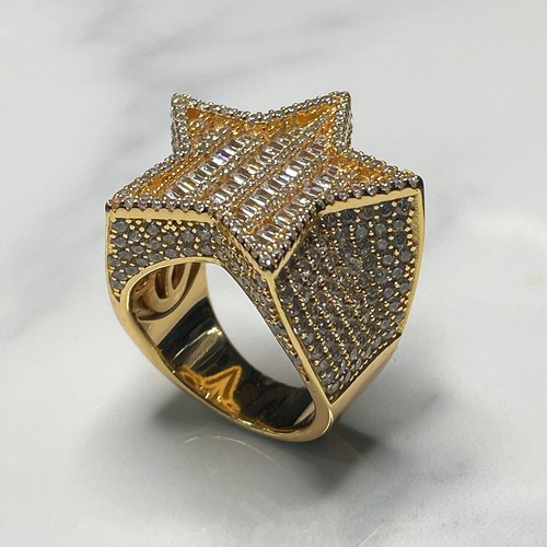 925 Sterling Silver Iced Out Star Ring 14K Gold Plated / Ice Cold Drip - Picture 2 of 10