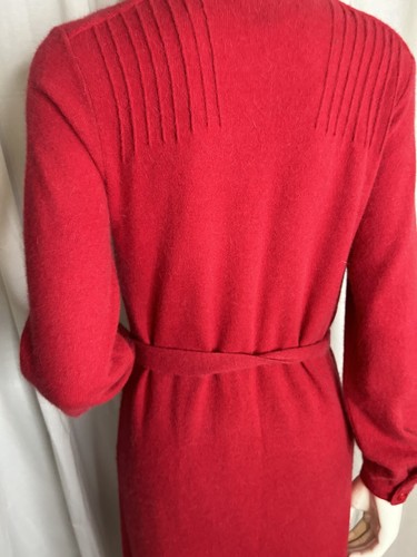 Vintage 80s Neiman Marcus Red Wool Belted Dress Tie Belt Classy Medium Grandma - Picture 7 of 19