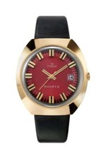 Q Timex Mens 1972 Reissue Watch | Leather Strap | Red Dial | TW2V25400