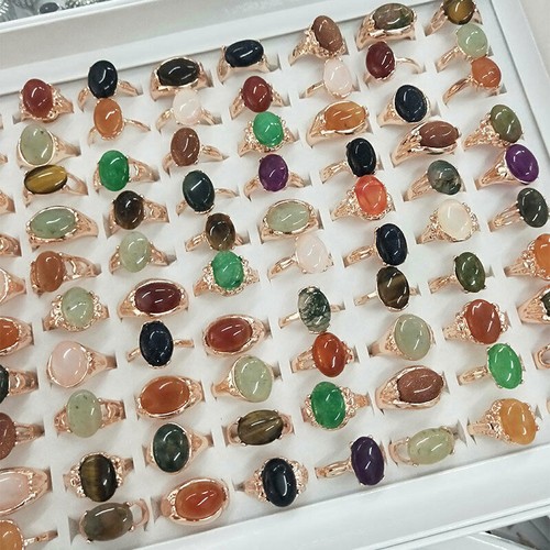24pcs New Fashion Mixed Lots Natural Stone Stainless Steel Gold P Lady's Rings - Picture 2 of 9