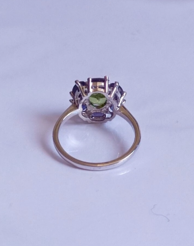 Peridot Iolite Cluster Ring 925 Sterling Silver Handmade Gemstone Jewelry Gift - Picture 10 of 11