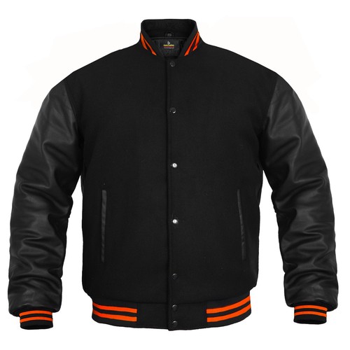 Giacca Varsity Uomo Vera Pelle Mucca Maniche Lana Letterman Giacca College - Foto 7 di 8