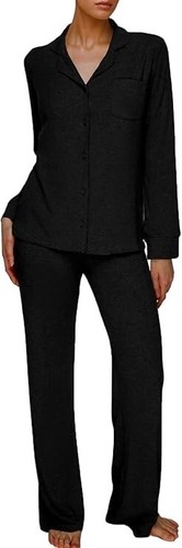 AnotherChill Long Sleeve Button Down Ribbed Knit Pajamas Lounge Set ~ 4 Colors - Picture 4 of 12