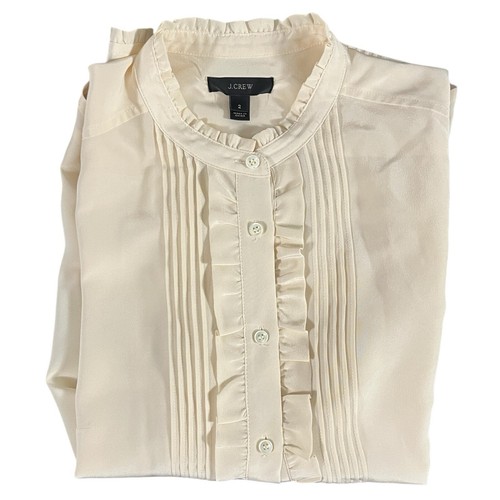 J CREW Blouse Womens 2 Pleated Ruffled Silk White Aristocrat Old Money Preppy - Picture 9 of 10