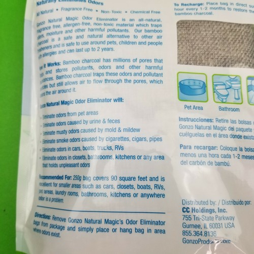 Gonzo Natural Magic Odor Eliminator Natural Bamboo Charcoal 2 Medium Bags Fresh - Picture 7 of 8